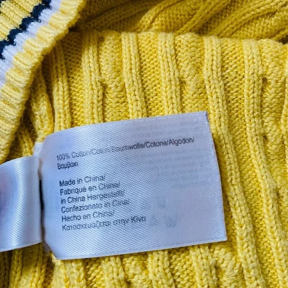 Brooks Brothers Women’s Yellow Cable Knit Tennis V-Neck Vest Sweater Cotton Sz M - Picture 9 of 9
